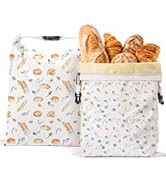 VIS'V Beeswax Bread Bags, Reusable Large Organic Linen Bread Bag with Zippper for Homemade Bread ...