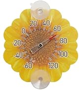 Taylor Sunflower Dial Thermometer, 4-Inch Indoor Outdoor Silicone Suction Cup Thermometer, Weathe...