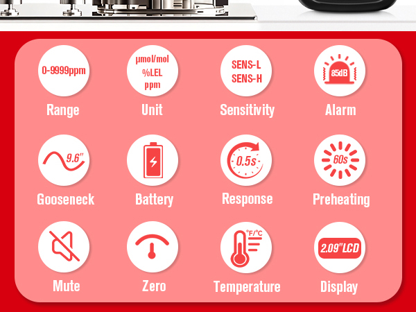 natural gas leak detector probe propane methane meter monitor reader alarm home safety