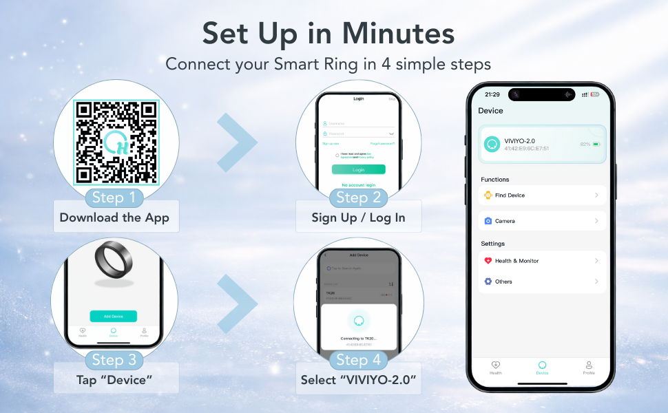 VIVIYO smart ring ultra slim smart wearable ring with health tracking and mobile app