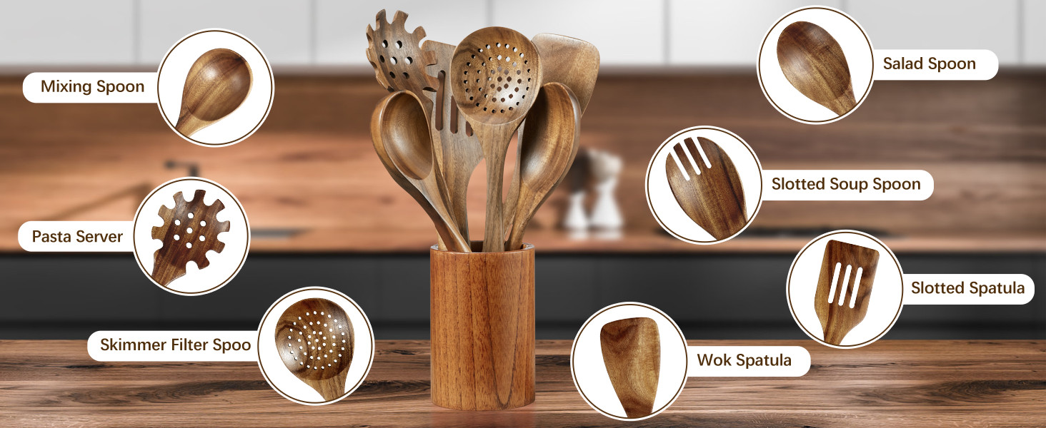 Natural Teak Utensil Set functionalities