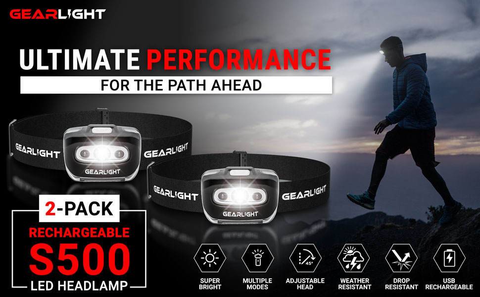 S500 Rechargeable LED Headlamp [2-Pack]