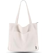 Prite Corduroy Tote Bag for Women Large Shoulder Bag with Zipper and Pockets for College Work Tra...