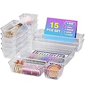 15 PCS Clear Plastic Drawer Organizer Set - 4 Sizes Makeup Organizer Desk Drawer Divider Bathroom...