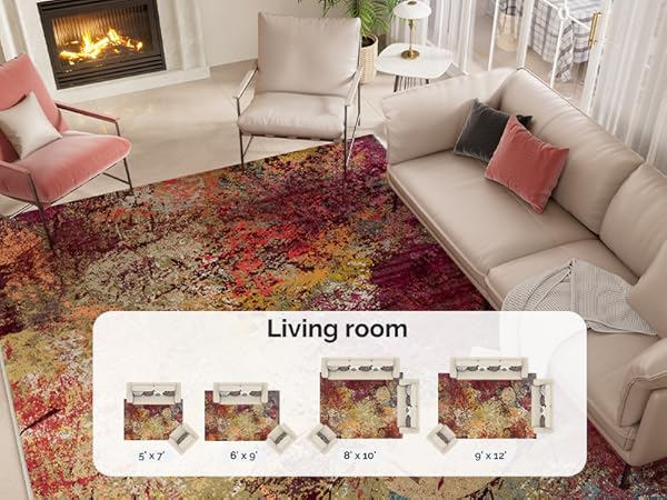 Arbosofe Modern Abstract Rug for Living Room Red &amp;amp; Orange