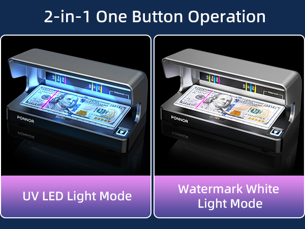 PONNOR AL-12 Counterfeit Bill Detector Money Checker Machine with Dual UV LED Light
