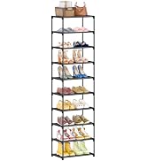 Autonomier 10 Tier Tall Shoe Rack, Non-Woven Fabrics Compact Narrow Shoe Stand Shelf, Vertical Sm...