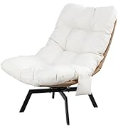 Shintenchi Outdoor Rattan Swivel Chair,Nature Wicker Patio Rotating Chair with Beige Thickened Cu...
