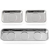 Rechabite 3 Pieces Magnetic Trays Set Stainless Steel Magnet Tool Tray Parts Holder for Screws, S...