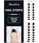 MelodySusie 30PCS Semi Cured Gel Nail Strips (Bling Black French Tips), Works with Nail lamp, Sal...