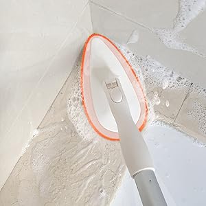Scrub corner soap scum