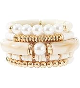 GOOJIDS Simple Beaded Gold Bangles Bracelet Chunky Bamboo Tube Curved Stacking Clear Acrylic Colo...