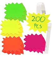 Daily Treasures 200Pcs Starburst Signs, Fluorescent Burst Paper Signs with 100Pcs PVC Self-Adhesi...