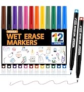 Magnetic Wet Erase Markers, Ultra Fine Tip (0.7mm), Low Odor, 12 Assorted Colors for Whiteboard, ...