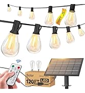 Solar String Lights for Outside 120FT with Remote 8 Lights Mode, Weatherproof Shatterproof S14 LE...