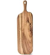 BILL.F Acacia Wood Cutting Board with Handle Small Size Long Wooden Charcuterie Board Paddle Chee...