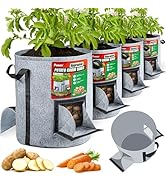 [Upgraded] 4Pcs 15-Gallon Potato Grow Bags with Unique Harvest Window, Visible Window, Garden Pla...