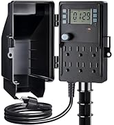 SURAIELEC Outdoor Power Stake, 7-Day Programmable Digital Timer, Power Strip Weatherproof, 6 Mult...