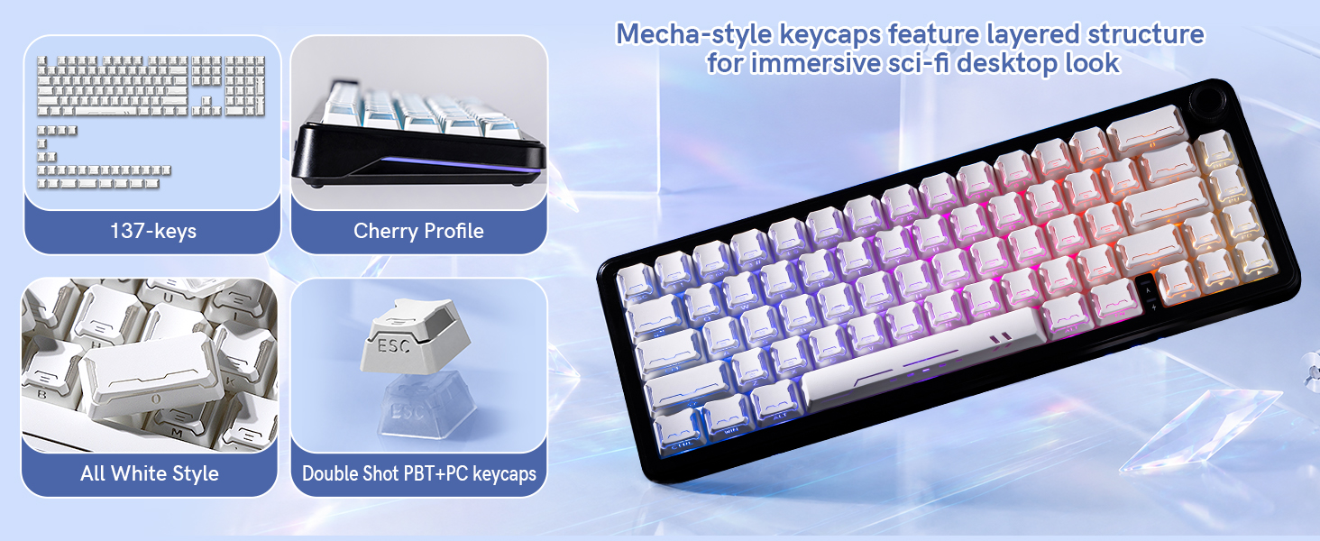 Shine Through keycaps Set,Double Shot PBT keycaps Mecha Armor