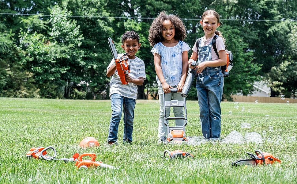 Kids having fun with Husqvarna toys