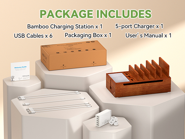 Pezin & Hulin Bamboo Charging Station Organizer for Multiple Devices Desktop Docking Charging Stand