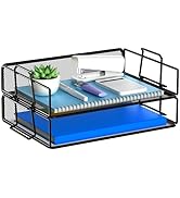 2 Tier Stackable Letter Tray Paper Holder Desk Organizer for Home Office School, Black