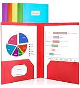 Sooez 6 Pack 2-Pocket Folders with Labels, Heavy Duty Plastic Folders with Pockets, Plastic Pocke...