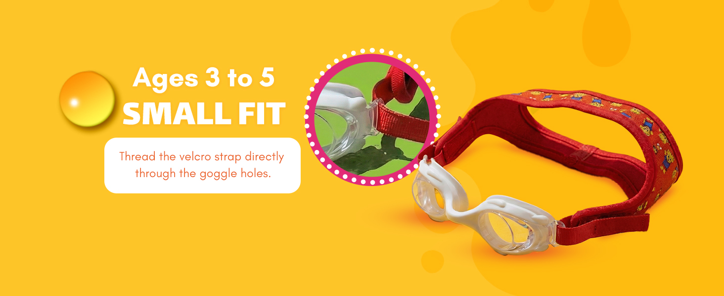 Daniel&amp;#39;s Tiger swim goggle strap adjusted for a medium fit for kids ages 5 to 7