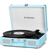 Vinyl Record Player 3 Speed Bluetooth Portable Suitcase Belt-Driven Record Player with 2 Built-in...