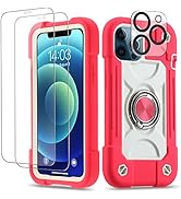 Cookiver for iPhone 12 Pro Max Case 6.7 Inch with Ring Stand, with 2 Pack Glass Screen Protector ...