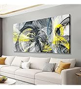 Yellow and Black Abstract Pictures Canvas Wall Art for Living room Bedroom Wall Decor,Smart Line ...