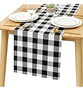 Hiasan Buffalo Plaid Table Runner, Classic Farmhouse Black and White Tabletop Collection, Waterpr...