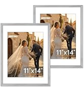FIXSMITH 11x14 Picture Frame 2 Pack, Marble Gray Photo Frame with HD Plexiglass, Display Pictures...