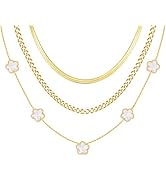 Gold Layered Necklace for Women - 3Pcs 18K Gold Plated Floral Necklaces, Stainless Steel Stackabl...
