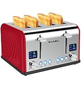 Toaster 4 Slice, KitchMix Bagel Stainless Toaster with LCD Timer, Extra Wide Slots, Dual Screen, ...