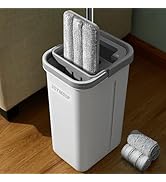 JOYMOOP Mop and Bucket with Wringer Set, Hands Free Flat Floor Mop and Bucket, with 3 Washable Mi...