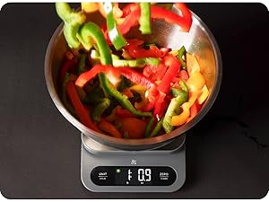 Precision digital kitchen scale for accurate weighing of vegetables and cooking ingredients