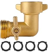 Brass 90 Degree Hose Elbow for RV, Garden Hose Elbow Connector with Shut Off Valves, 3/4" Garden ...