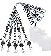 YOUOWO Lanyard Retractable 5 Pack Black White Cruise lanyards with Badge Holder for id Badges Car...
