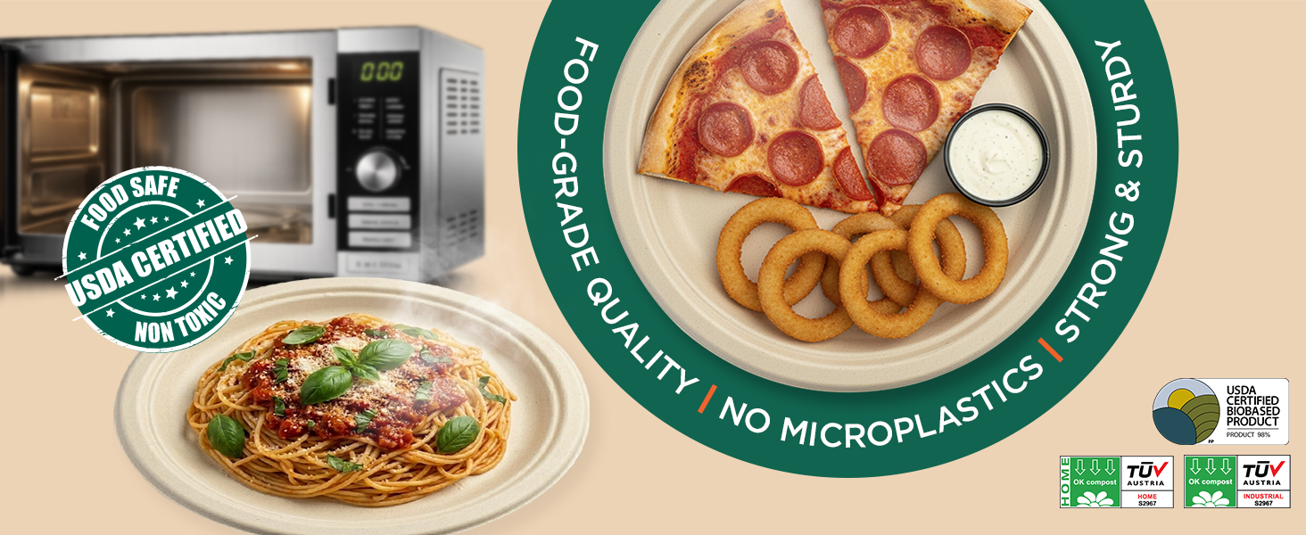 Disposable Paper Bowls Plates Food Safe Leak Free Heavy Duty for Hot &amp;amp; Cold Food Microwave Safe