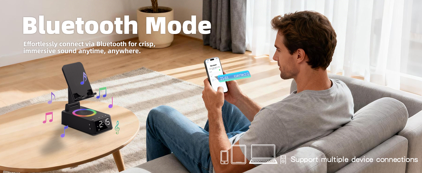 alarm clock white noise machine sound machine bluetooth speaker wireless speaker phone stand