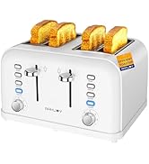 RAMJOY White Toaster 4 Slice, Dual Independent Controls, Extra Wide Slot Toasters for Bagel, Brea...