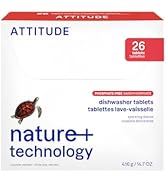 ATTITUDE Dishwasher Pods, Plant-Based &amp; Vegan, Phosphate-Free Detergent Tablets, Naturally Derive...