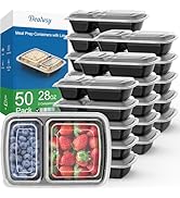 Dealusy 50 Pack (100-Piece) 28 oz Meal Prep Containers Reusable with Lids 2-Compartment, Sturdy L...