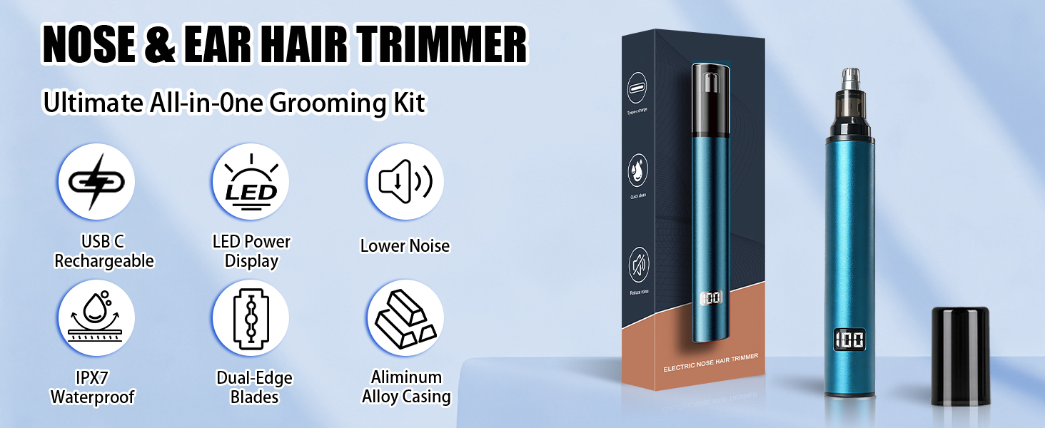 YunLuna ear and nose hair trimmer for men with aliminum alloy casing, LED battery Display