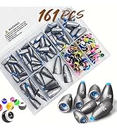 DAMIDEL 161Pcs/Box Worm Fishing Sinker Weights Kit with Soft Plastic Core(20g,14g,10g,7g,5g,3.5g ...