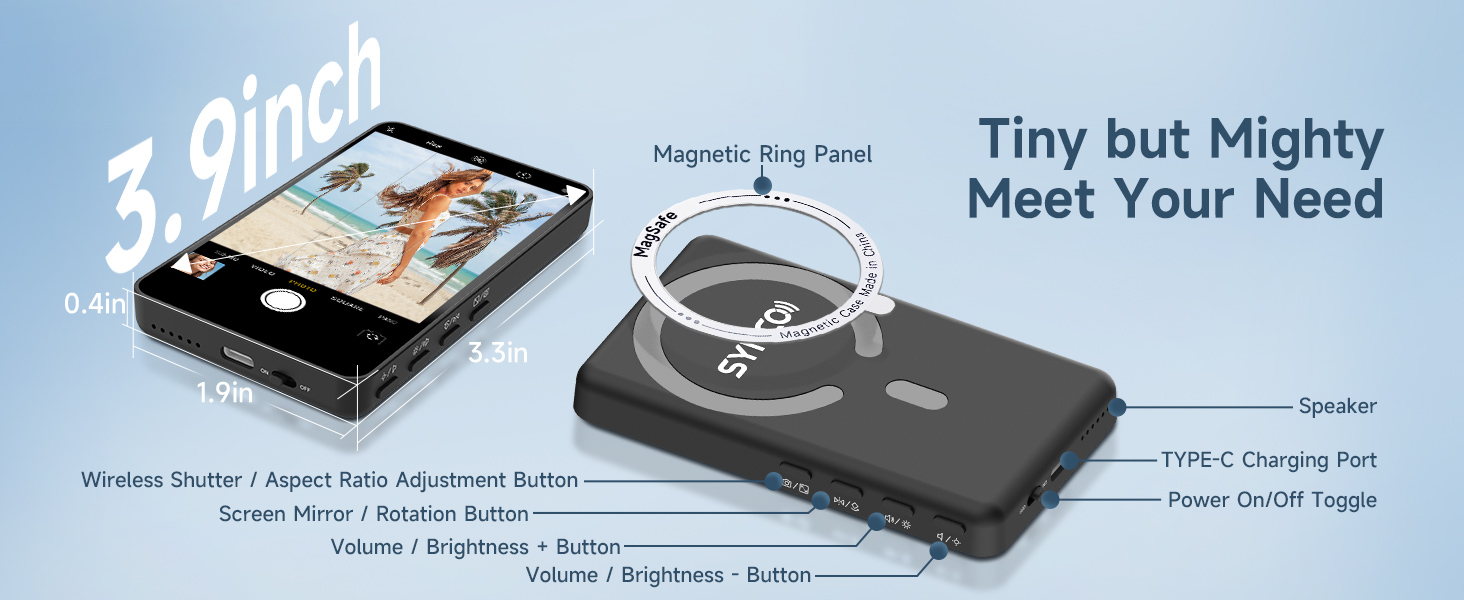 SYNCO Tiny but Mighty selfie monitor screen