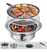 Puraville Charcoal Barbecue Grill, 13.7 Inches Non-Stick Korean BBQ Grill, Portable Stainless Ste...