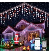 Red and White Christmas Lights Outdoor, 40Ft 432 LED Icicle Lights for Outside with Remote &amp; Time...