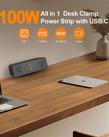 Banner Desk Clamp Power Strip USB
